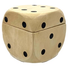 Modern parchment dice-shaped cigarette box / carillon, Italy 1950s
