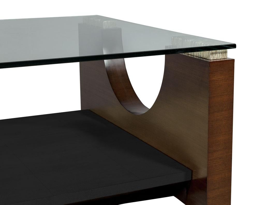 Contemporary Modern Parchment Glass Top Cocktail Table
