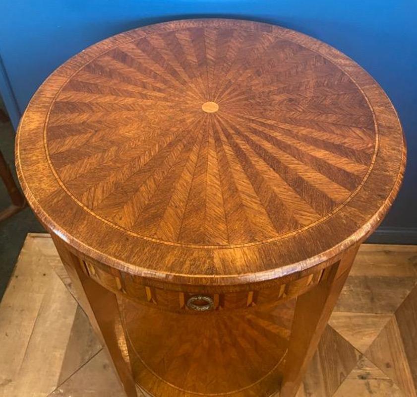 Unknown Modern Parquetry Inlaid Mahogany Side Table with Circle Top & Tapering Legs