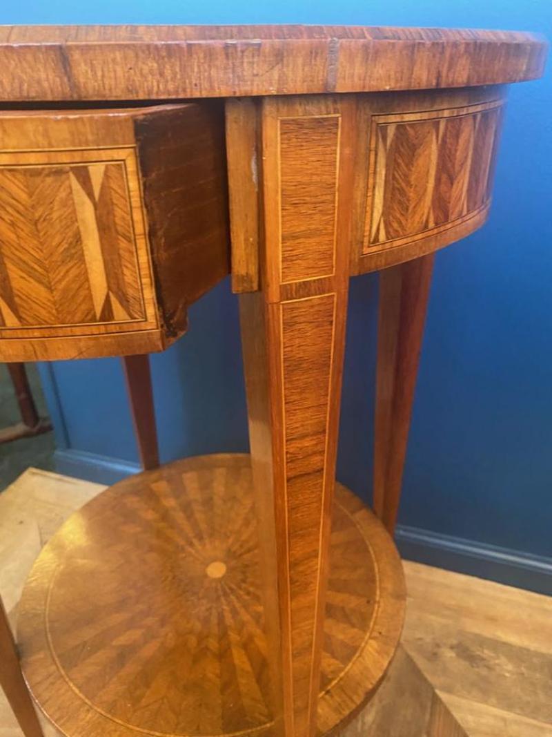 Modern Parquetry Inlaid Mahogany Side Table with Circle Top & Tapering Legs 1