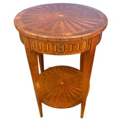 Modern Parquetry Inlaid Mahogany Side Table with Circle Top & Tapering Legs
