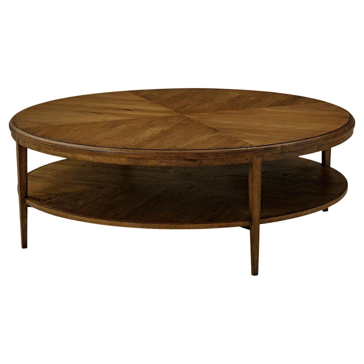 Modern Parquetry Round Coffee Table - Dark Oak For Sale