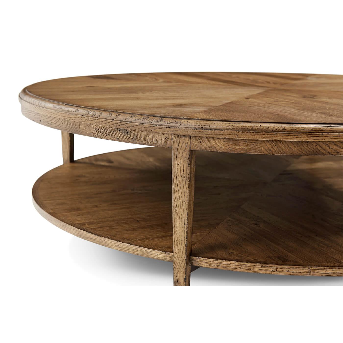 A modern light oak parquetry round coffee table with a concentric oak sitting on a tapered oak leg. Finished in our light oak Dawn finish.

Dimensions: 52