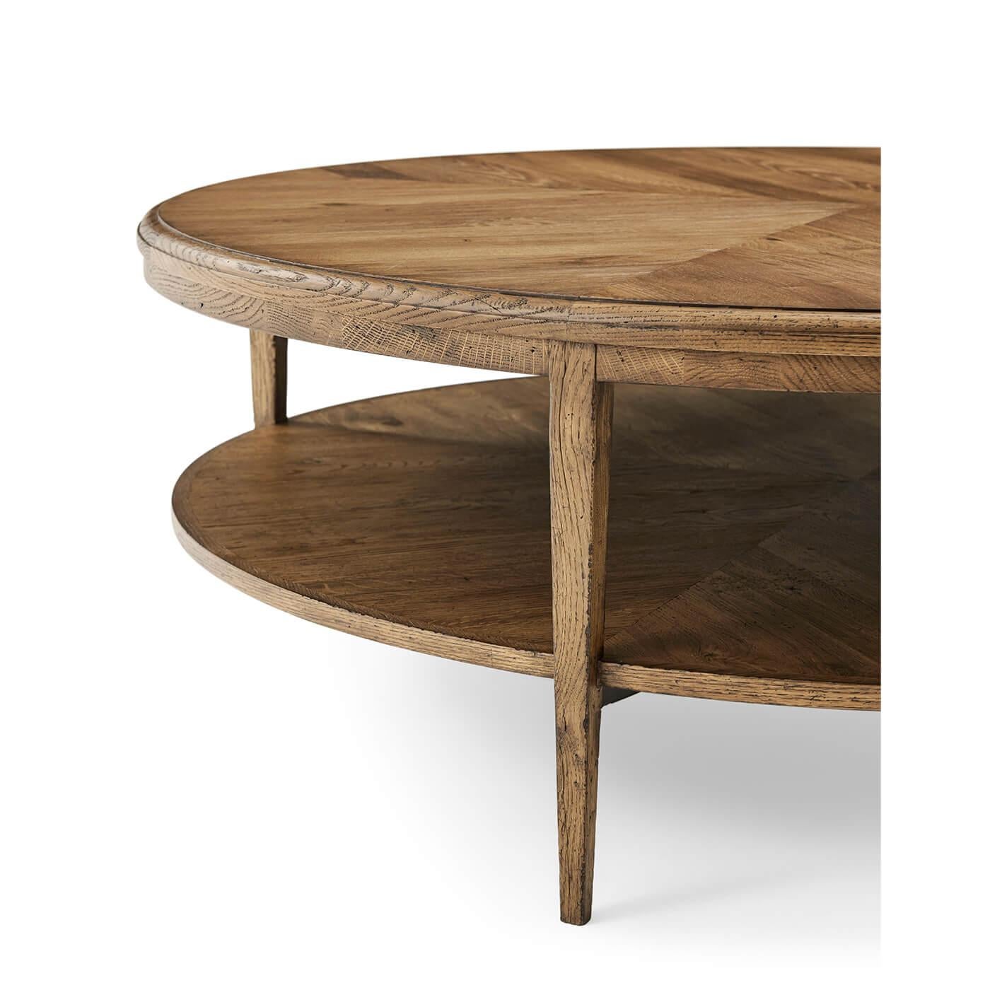 Vietnamese Modern Parquetry Round Coffee Table, Light Oak For Sale