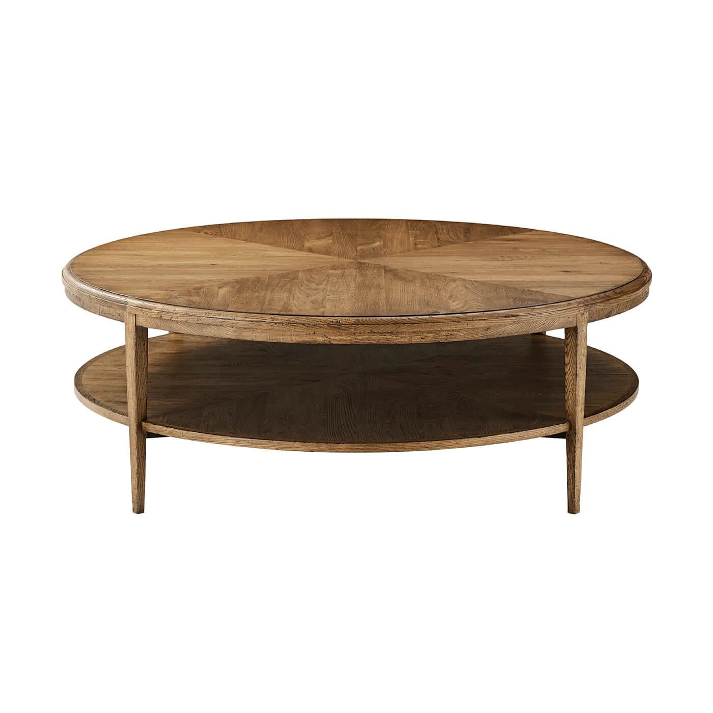Modern Parquetry Round Coffee Table, Light Oak For Sale 2