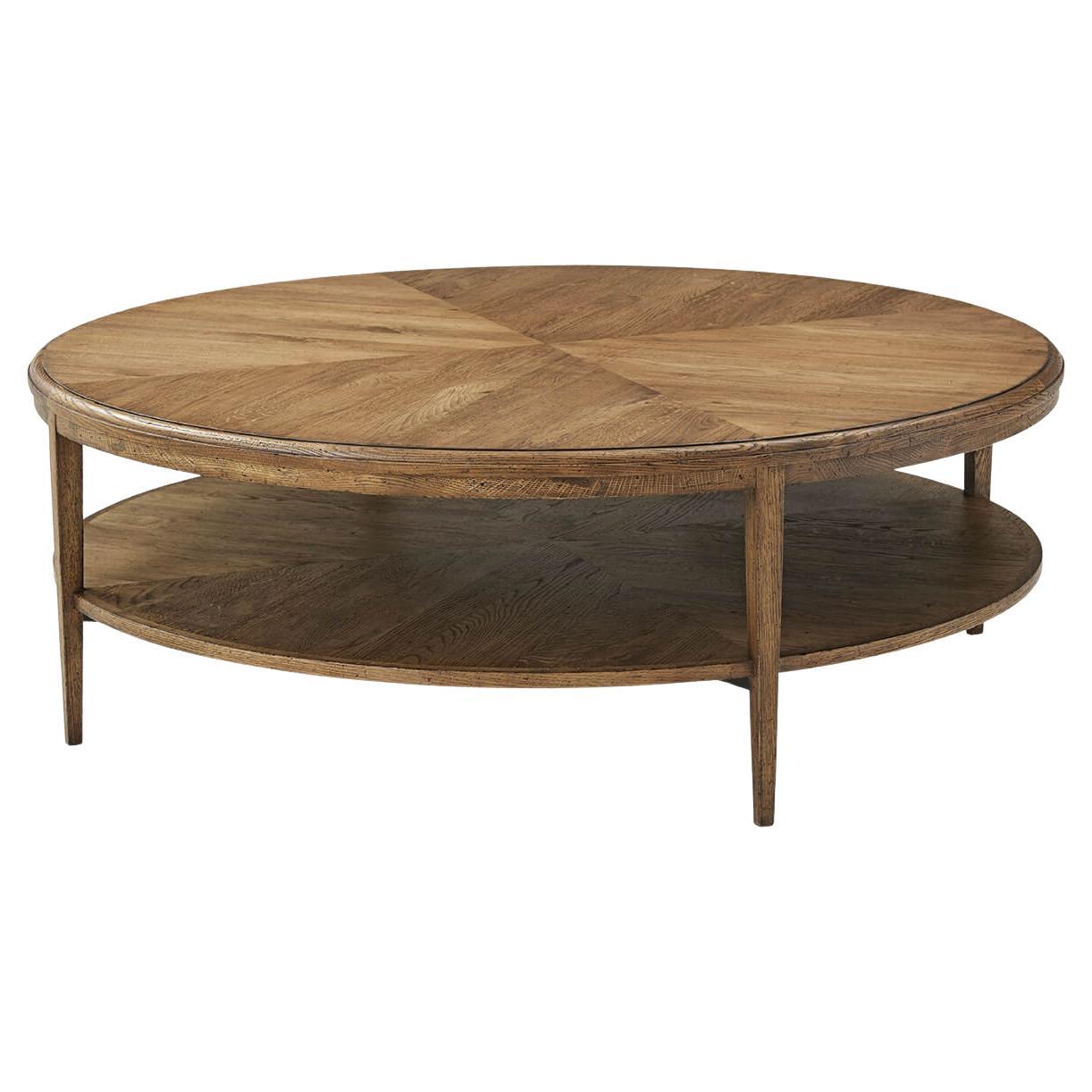 Modern Parquetry Round Coffee Table, Light Oak For Sale
