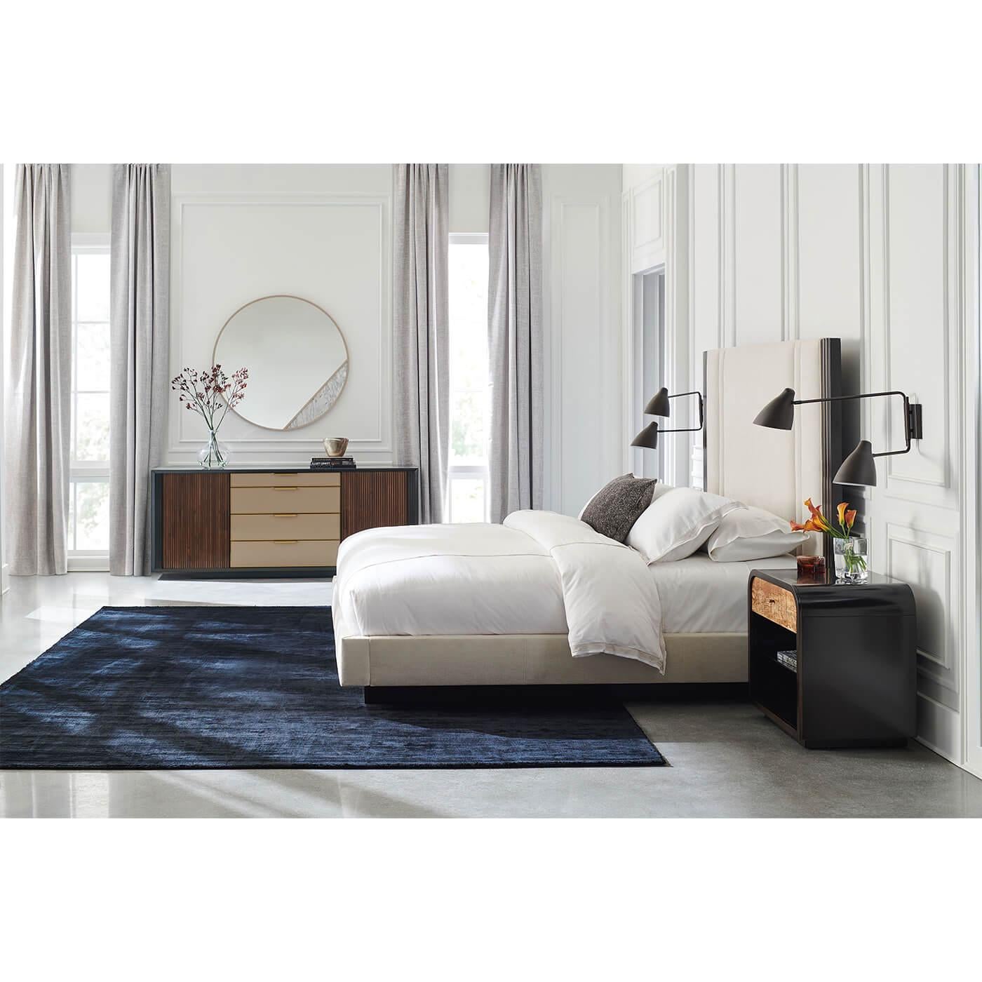 Asian Modern Parsons Style King Bed For Sale