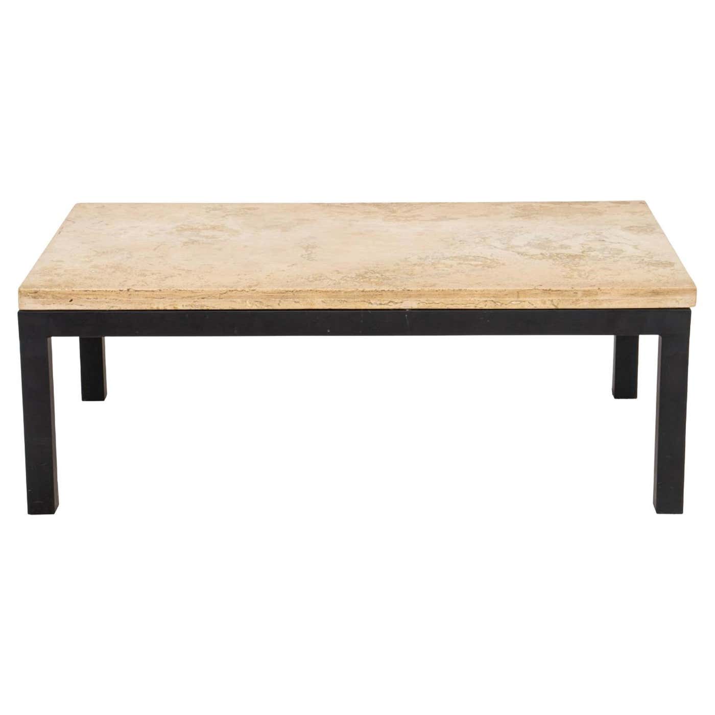 Modern Parsons Travertine Steel Low Table at 1stDibs