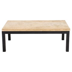 Table basse moderne en acier travertin Parsons