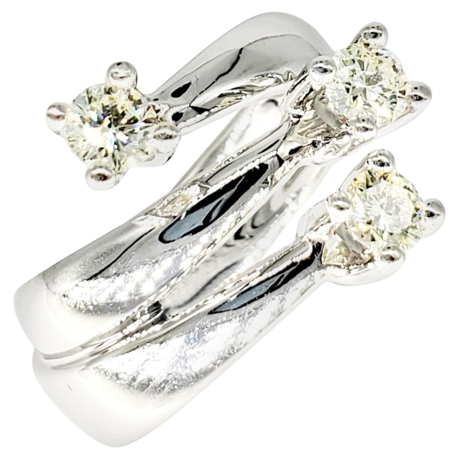 Modern Past Present Future 3-Stone 0.76 Carat Diamonds Swivel Design Ring 14k