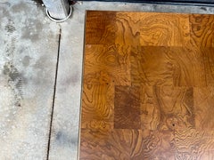 Modern Patchwork Burl And Brass Milo Baughman Style Coffee Table