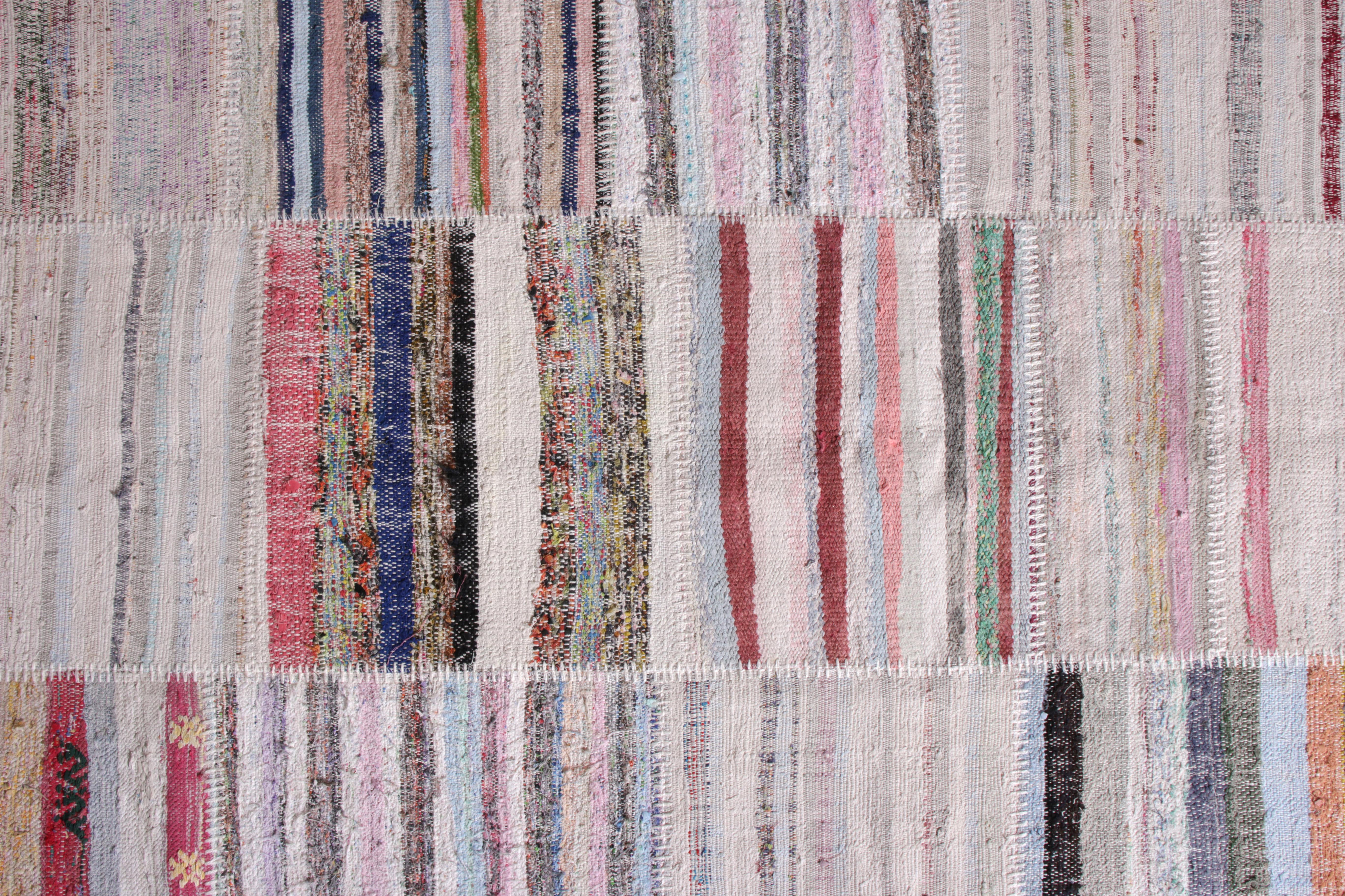 Rug & Kilim's Modern Patchwork Kilim Rug in Gray Multicolor Stripe Pattern In New Condition For Sale In Long Island City, NY