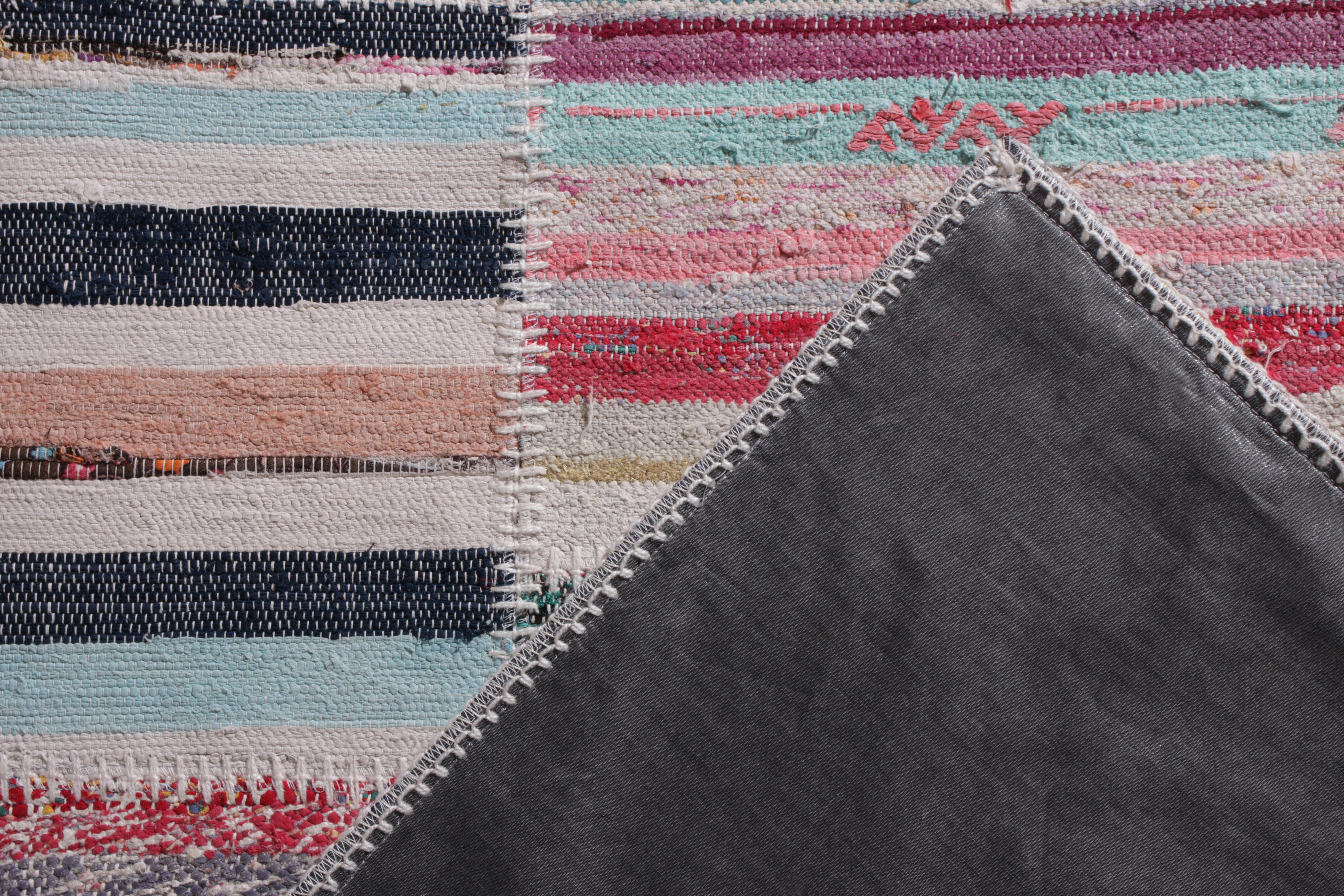 Contemporary Rug & Kilim's Modern Patchwork Kilim Rug in Gray Multi-Color Stripe Pattern For Sale