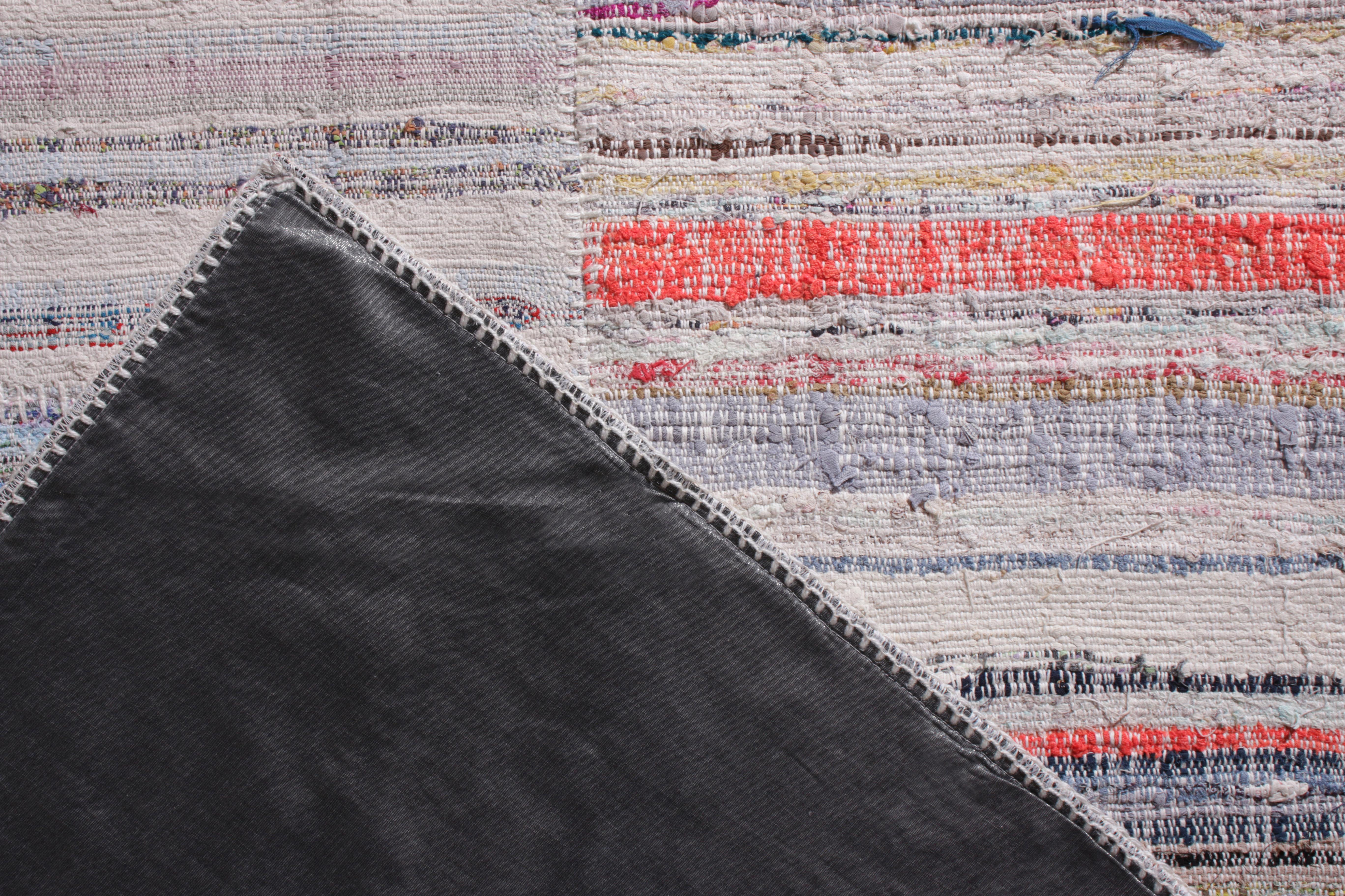 Contemporary Rug & Kilim's Modern Patchwork Kilim Rug in Gray Multicolor Stripe Pattern For Sale