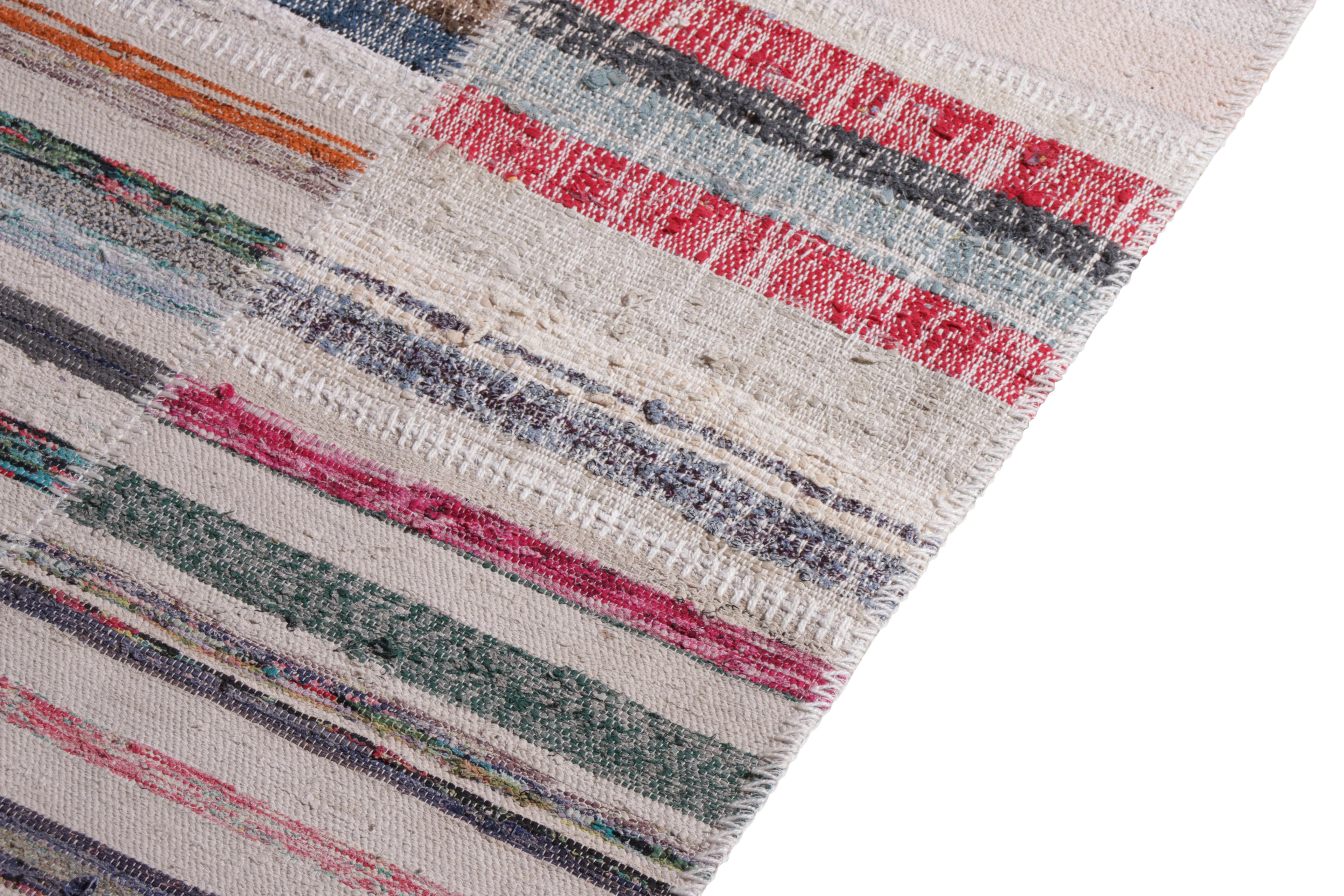 Rug & Kilim's Modern Patchwork Kilim Runner in Gray Multi-Color Stripe Pattern In New Condition For Sale In Long Island City, NY