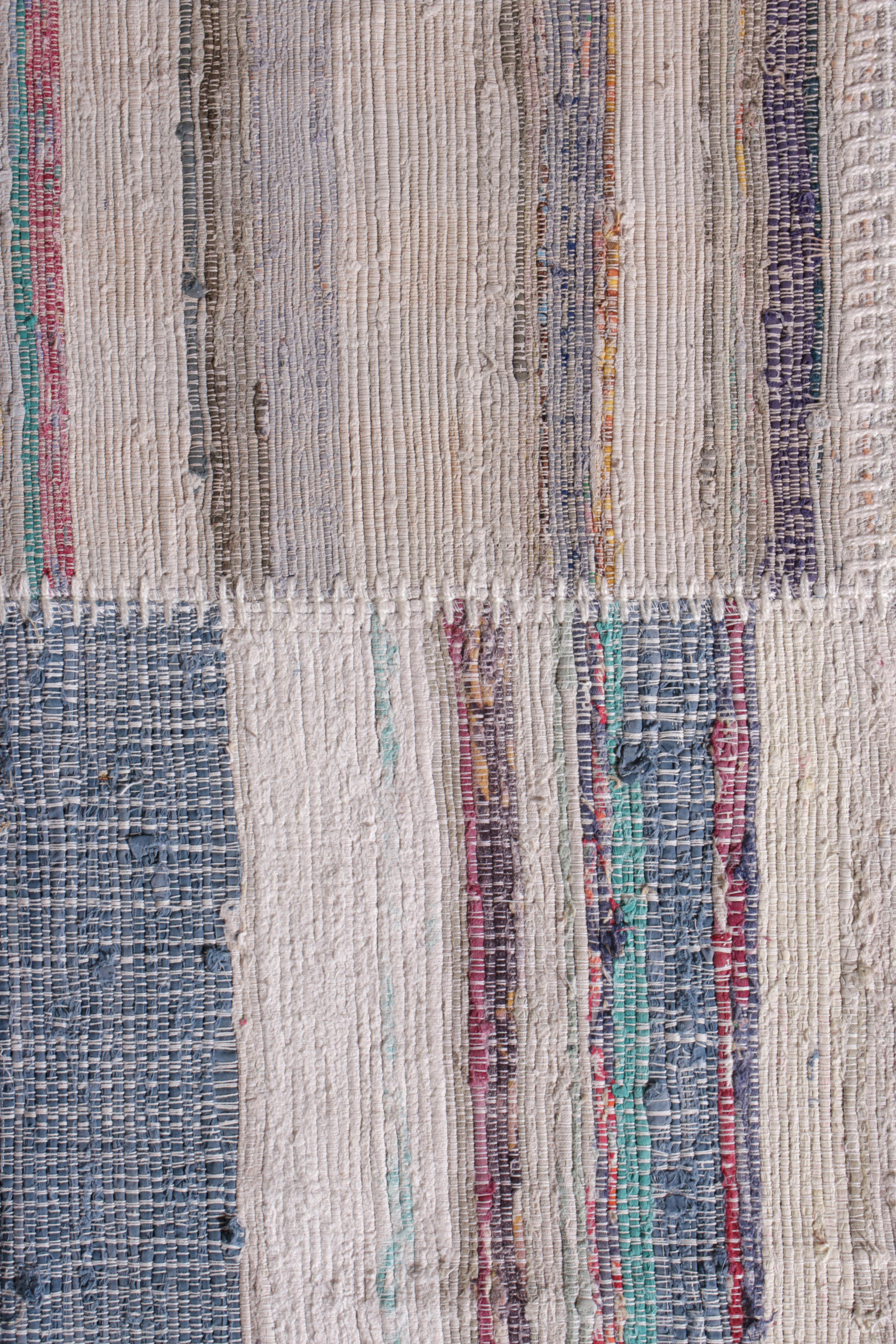 Rug & Kilim's Modern Patchwork Kilim Runner in Gray Multi-Color Stripe Pattern In New Condition In Long Island City, NY
