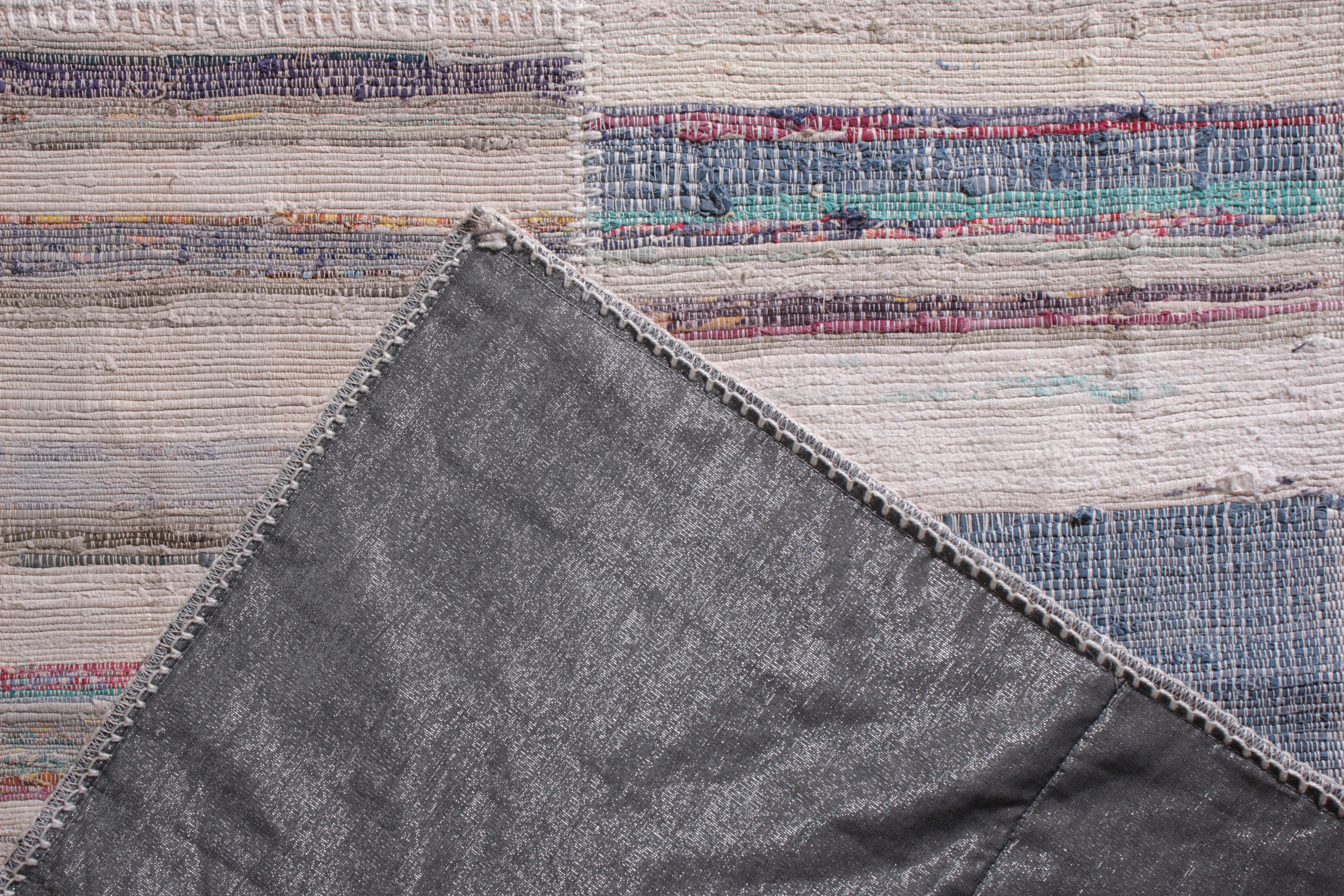 Contemporary Rug & Kilim's Modern Patchwork Kilim Runner in Gray Multi-Color Stripe Pattern