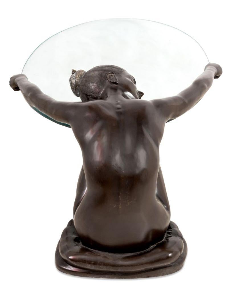 Table figurative moderne en verre patiné et bronze Bon état - En vente à Astoria, NY