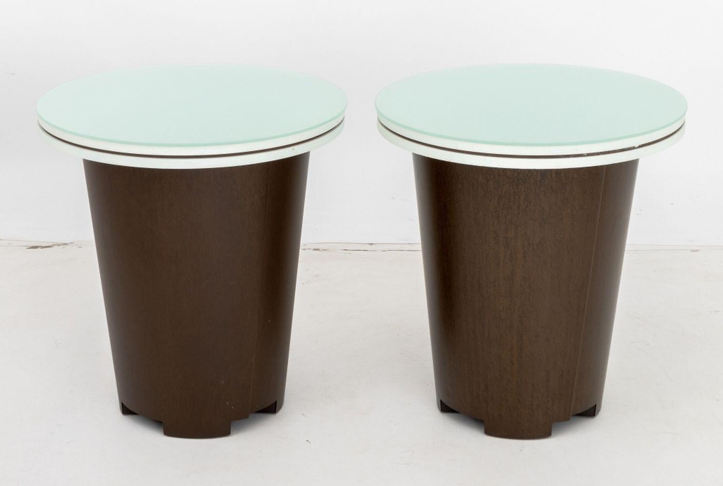 Modern Patinated Metal & Wood Glass Top Tables, 2 For Sale 1