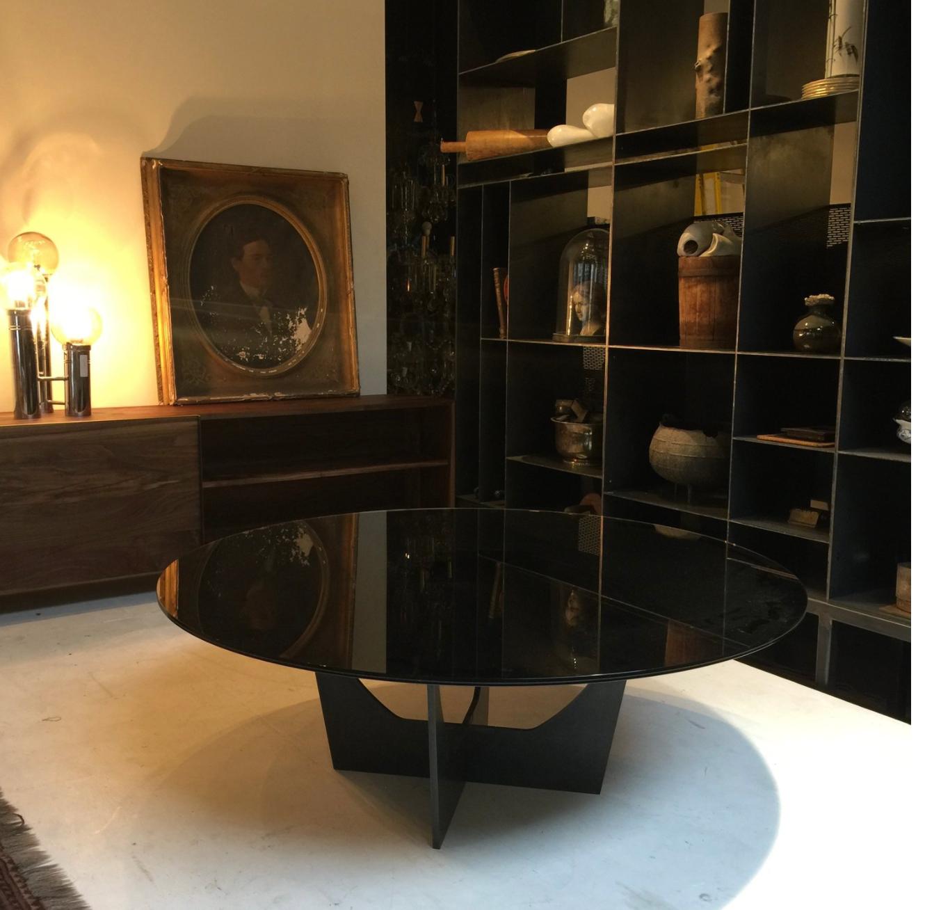 North American Modern Patinated Steel and Bronze Mirror Coffee Table For Sale