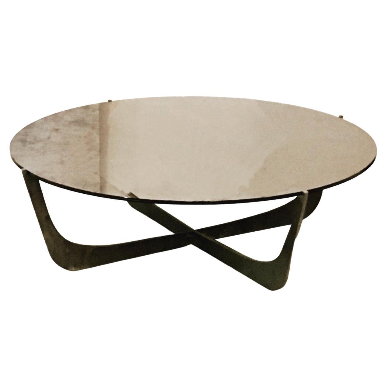 Modern Patinated Steel and Bronze Mirror Coffee Table