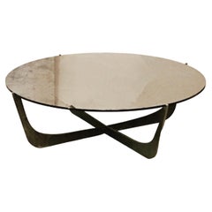 Modern Patinated Steel and Bronze Mirror Coffee Table