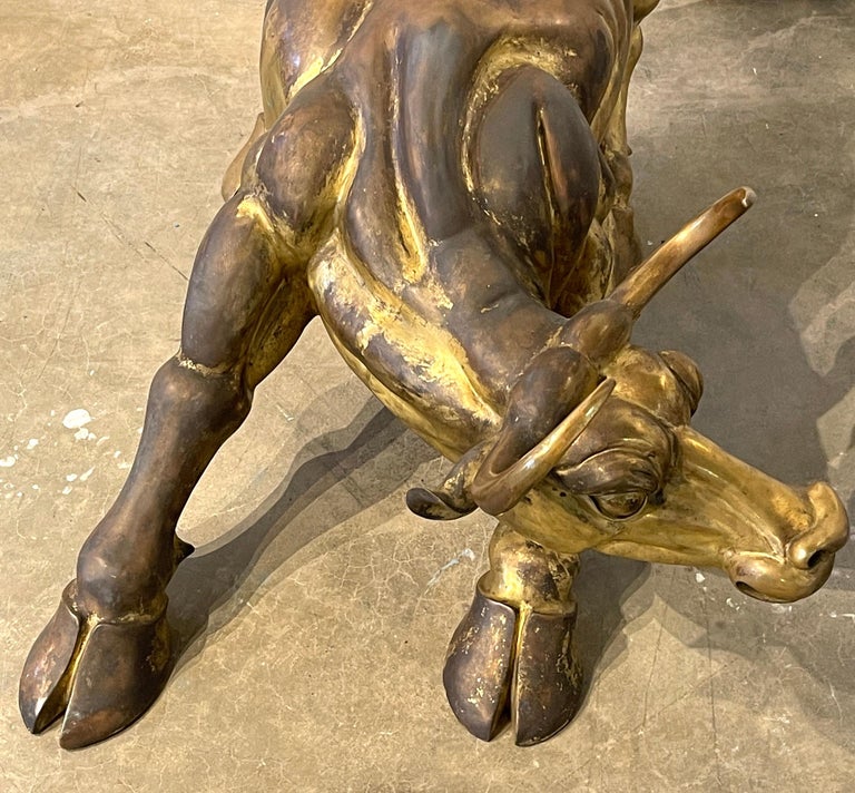 Modern Patinated/Weathered Bronze Garden Sculpture 'Charging Bull' For