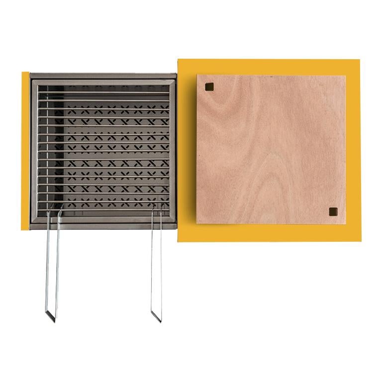 Painted Modern Patio Charcoal Barbecue with Sliding Grills, Snail Mono Vision Yellow For Sale