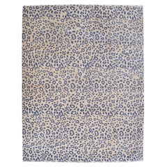 Modern Patterned Blue and Cream Wool Persian Carpet, 8' x 10'