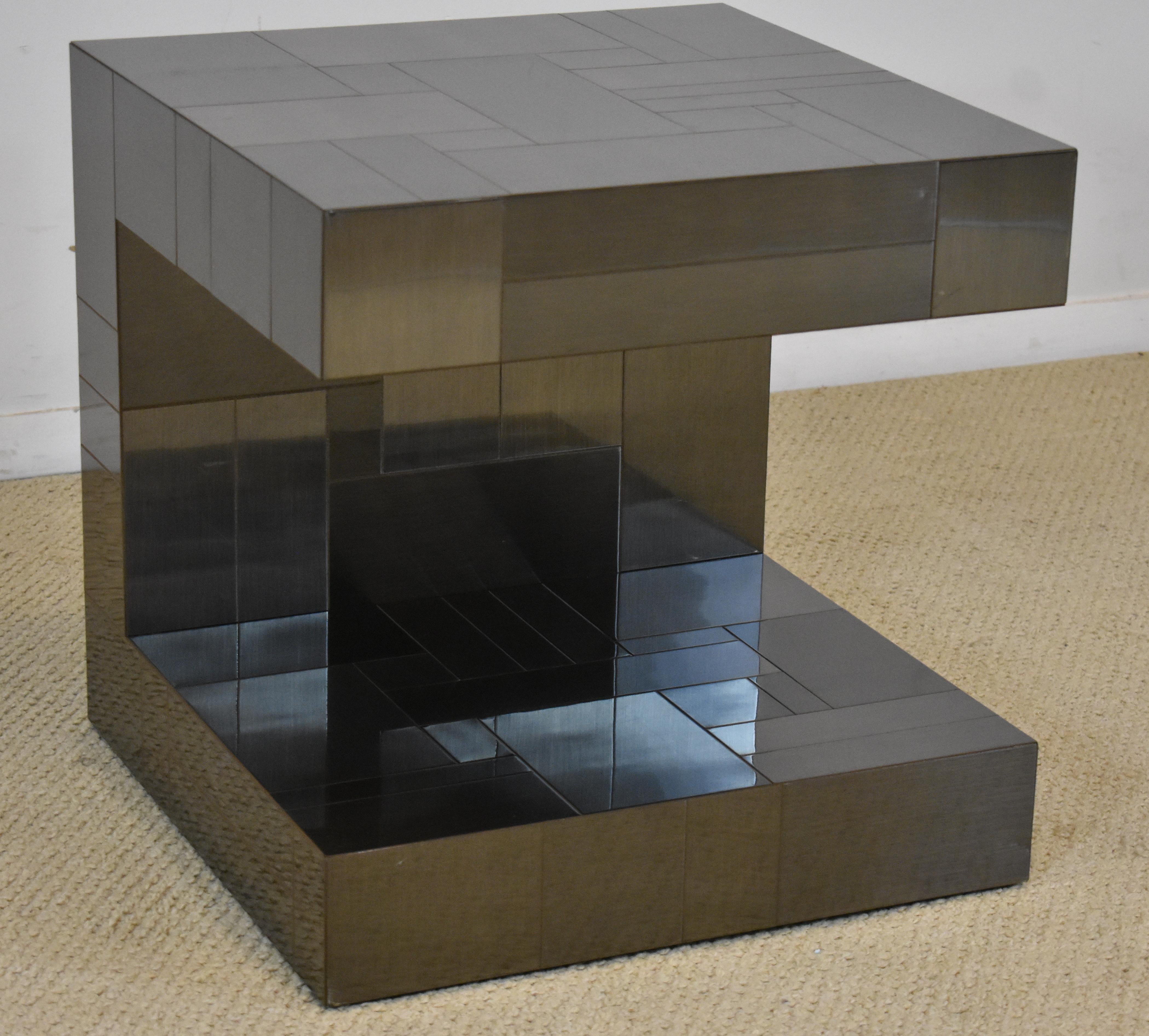 Modern cityscape table in gunmetal finish by Paul Evans.