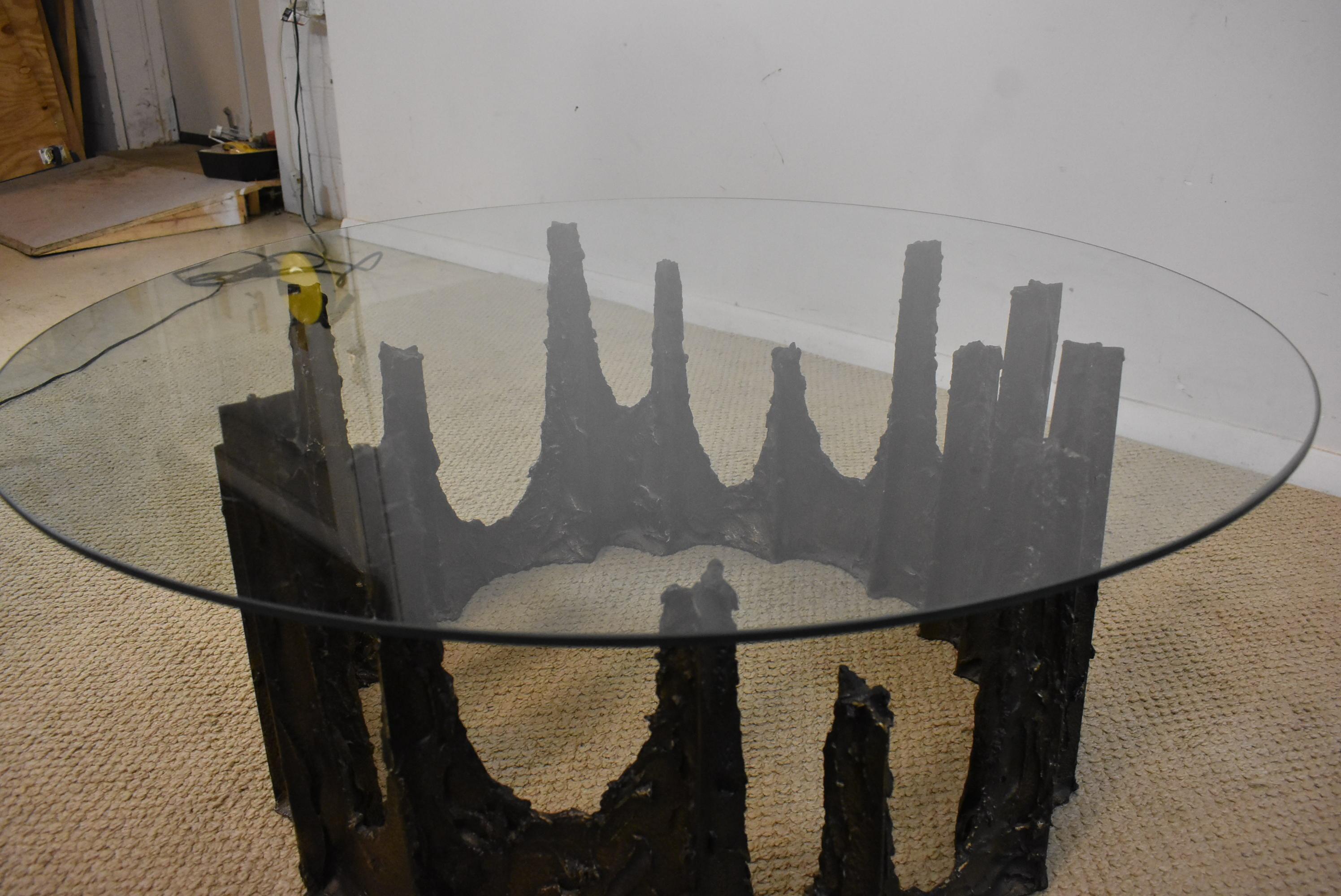 Mid-20th Century Modern Paul Evans Round Stalagmite Form Base with Glass Top Coffee Table For Sale