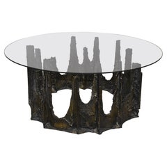 Tavolino da caffè moderno Paul Evans con base rotonda a forma di stalagmite e piano in vetro