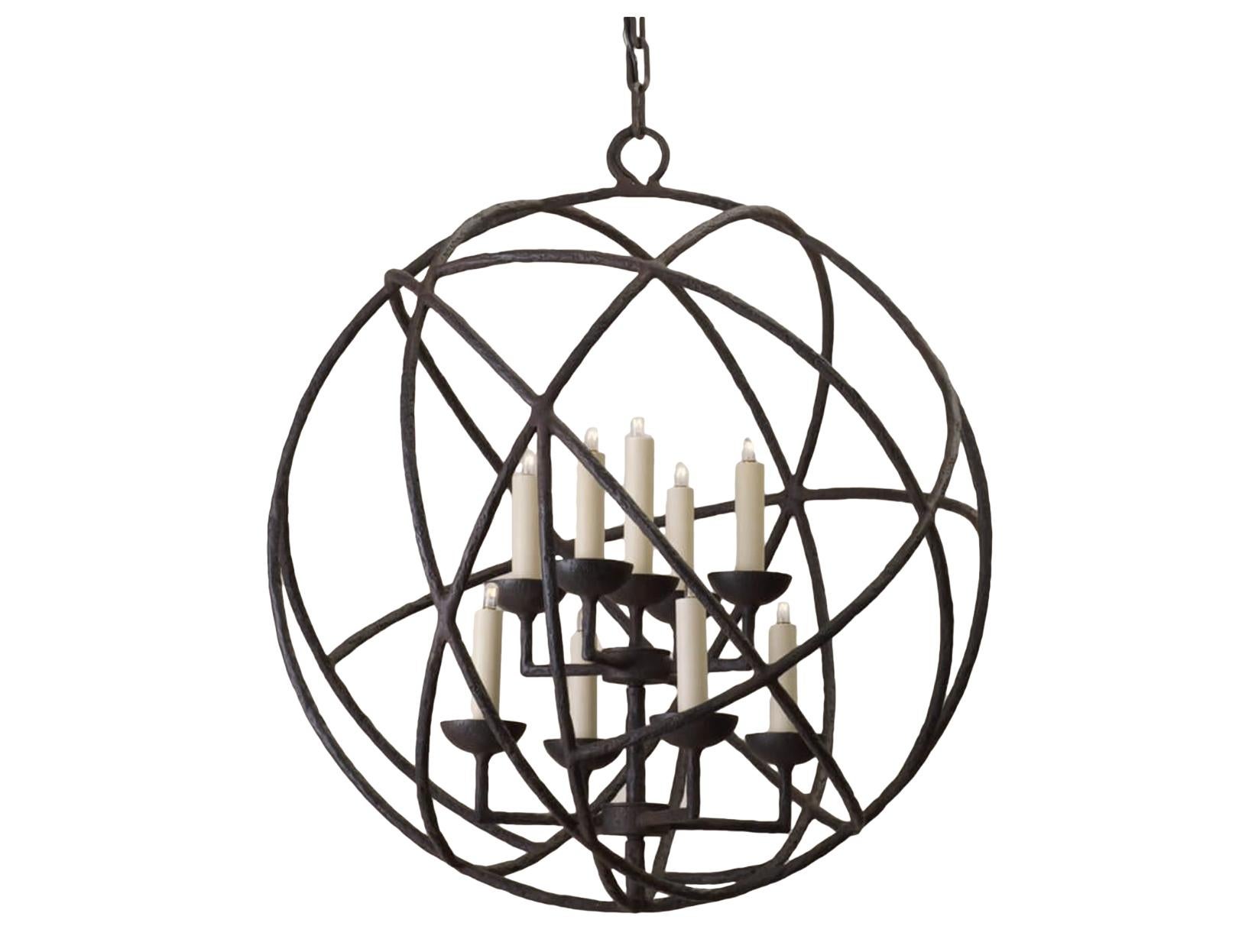 Lampadario moderno Paul Ferrante Barnett a sospensione in ferro battuto con globo terrestre In condizioni buone in vendita a LOS ANGELES, CA