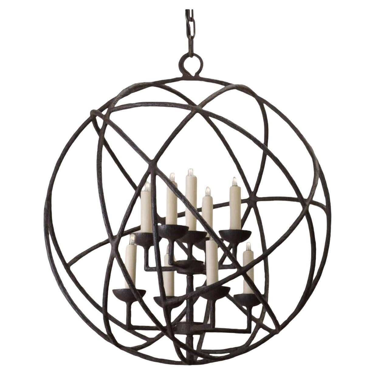 Modern Paul Ferrante Barnett Wrought Iron Pendant Orb Chandelier