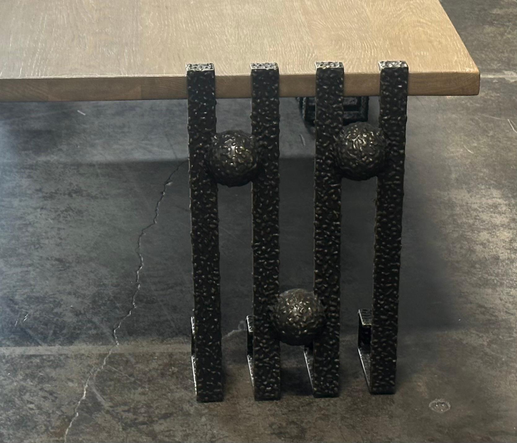 Contemporary Modern Paul Ferrante Dimitri Wrought Iron & Bleached Oak Coffee Table
