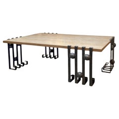 Modern Paul Ferrante Dimitri Wrought Iron & Bleached Oak Coffee Table