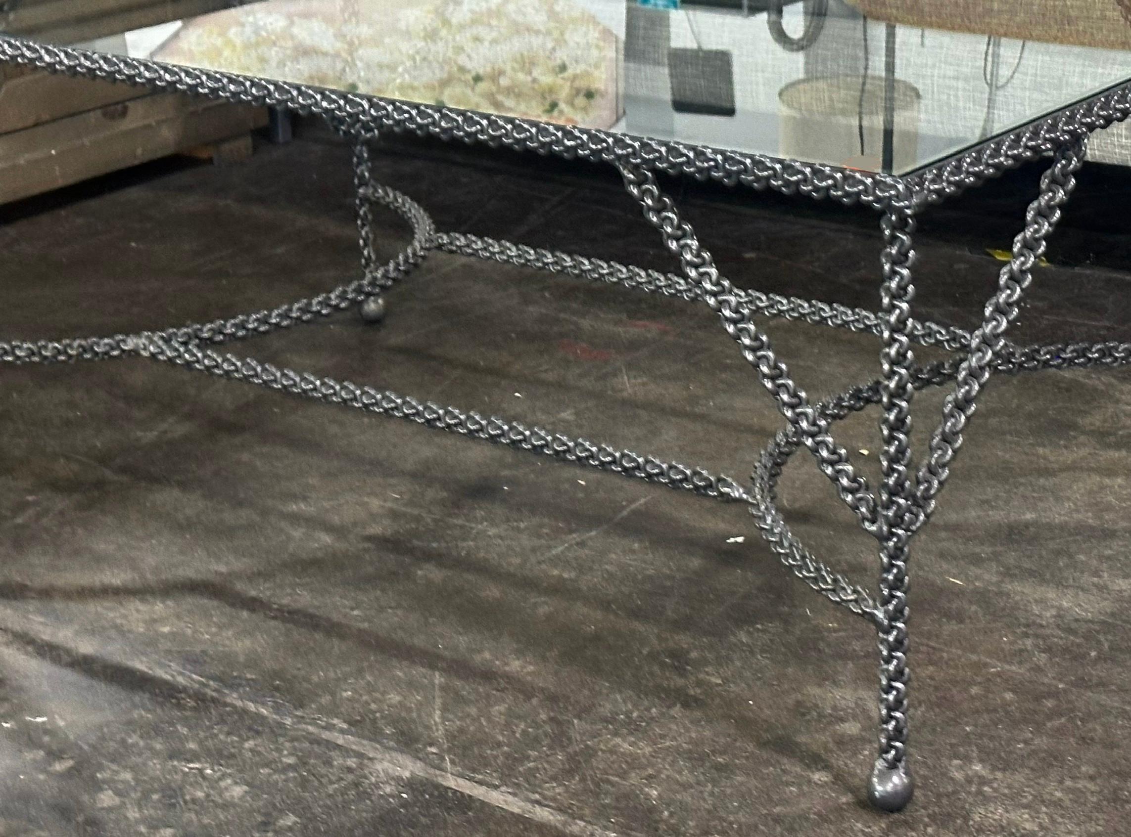 Modern Paul Ferrante Prada Chain Link Wrought Iron & Glass Coffee Cocktail Table In Good Condition In LOS ANGELES, CA