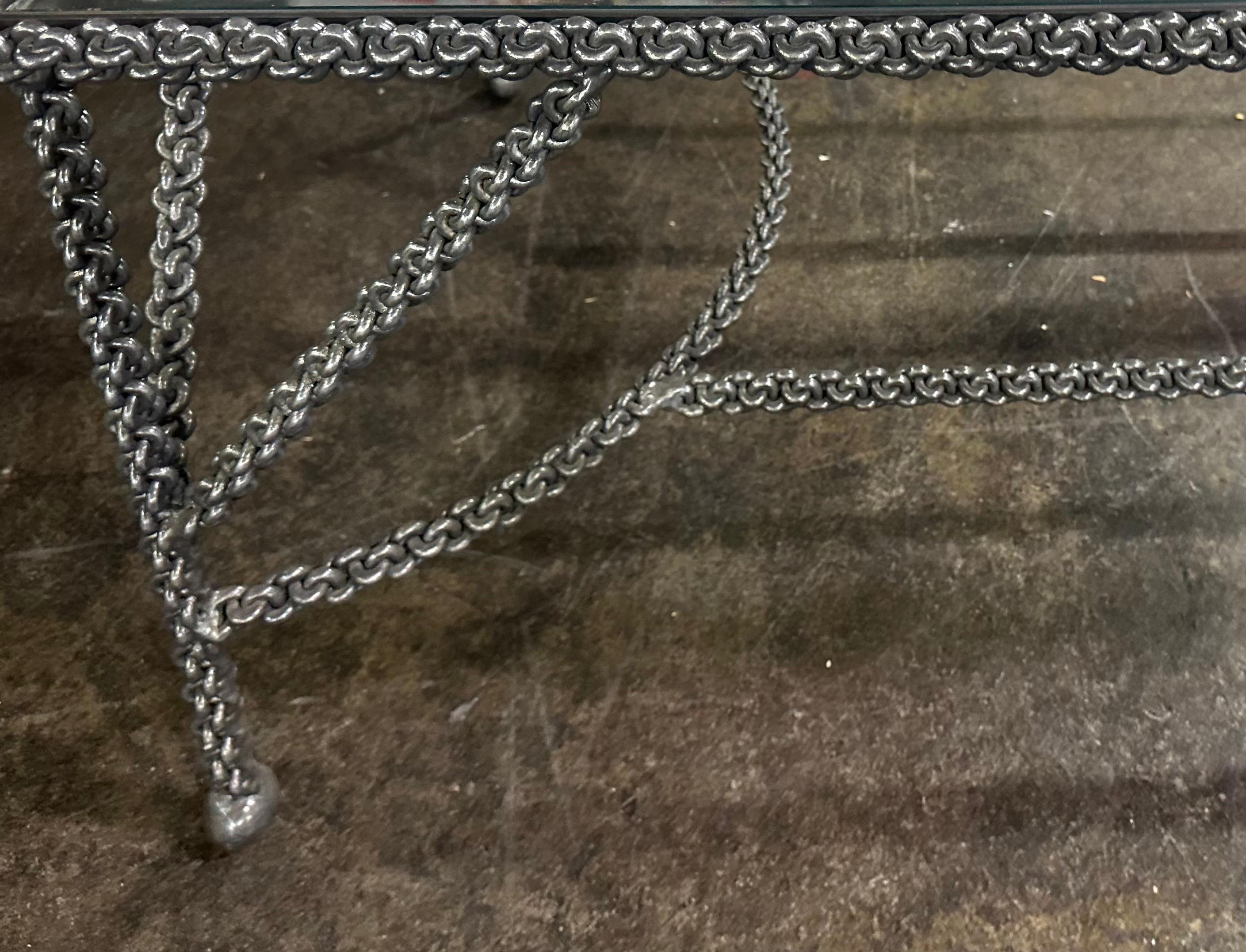 Modern Paul Ferrante Prada Chain Link Wrought Iron & Glass Coffee Cocktail Table 1