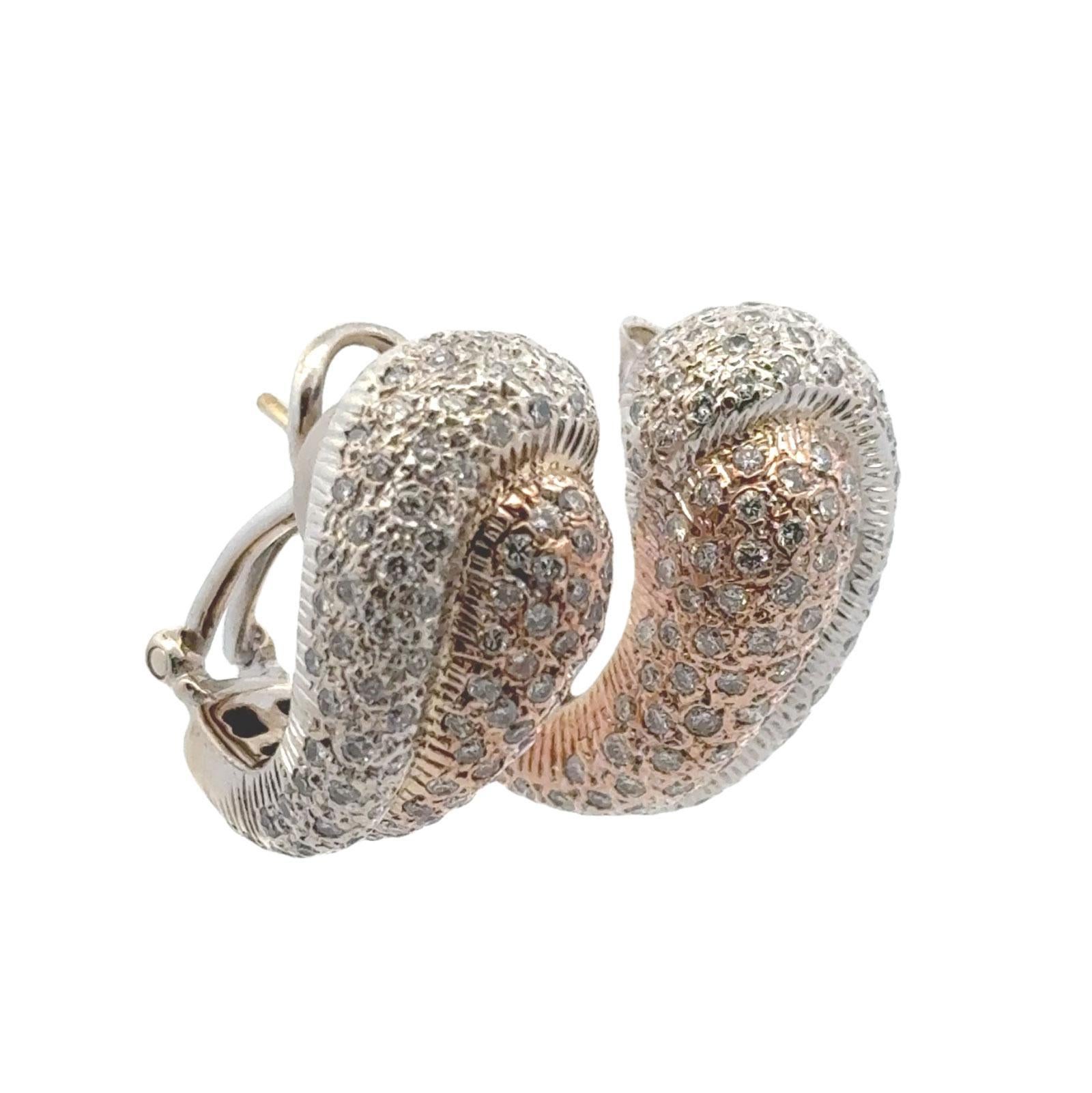 Women's Modern Pave Diamond 18 Karat Two Tone Gold Leverback Earrings