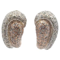Modern Pave Diamond 18 Karat Two Tone Gold Leverback Earrings