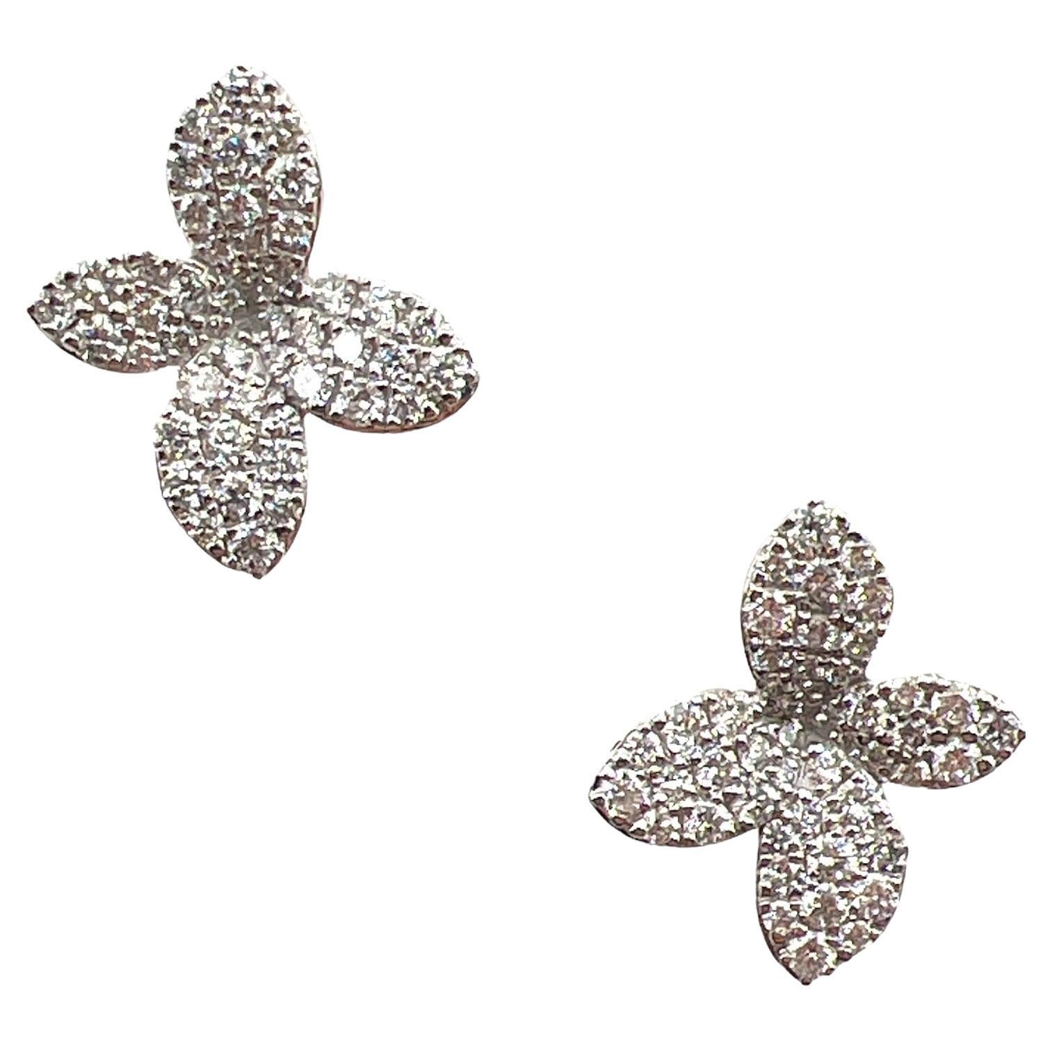 Modern Pavé Diamond 18 Karat White Gold Flower Stud Earrings, New For Sale