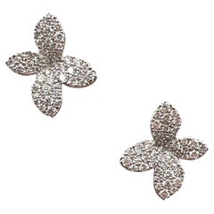 Modern Pavé Diamond 18 Karat White Gold Flower Stud Earrings, New