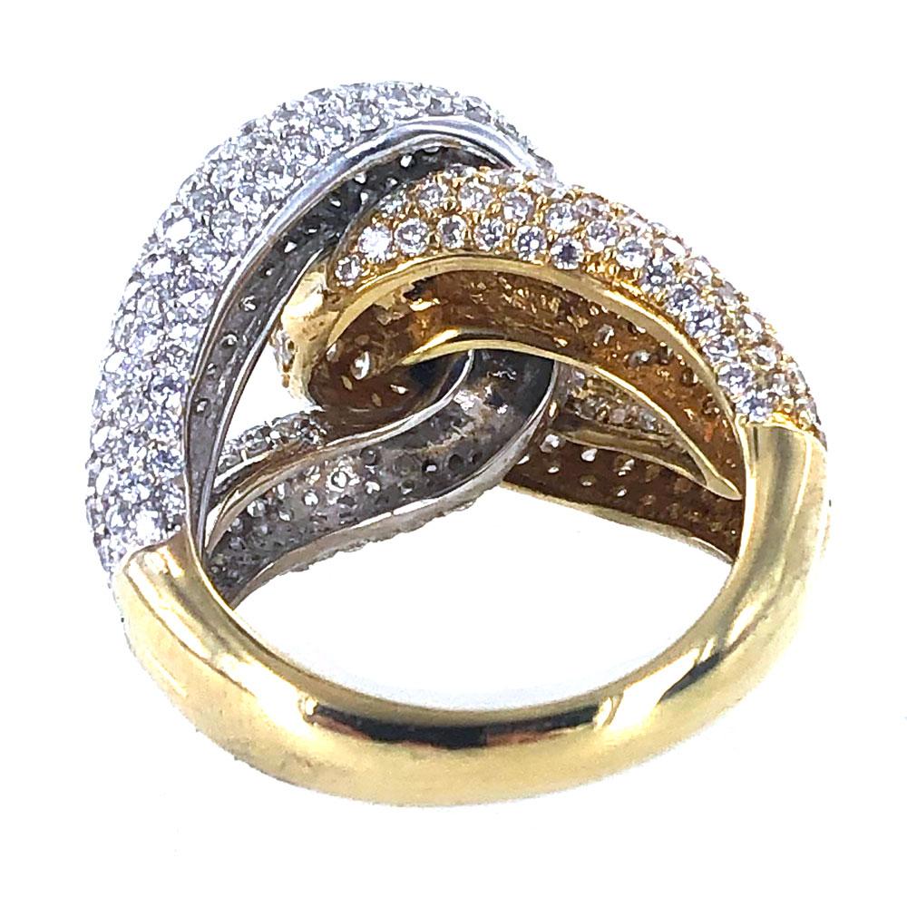 Round Cut Modern Pave Diamond Knot Ring 18 Karat Two-Tone Gold