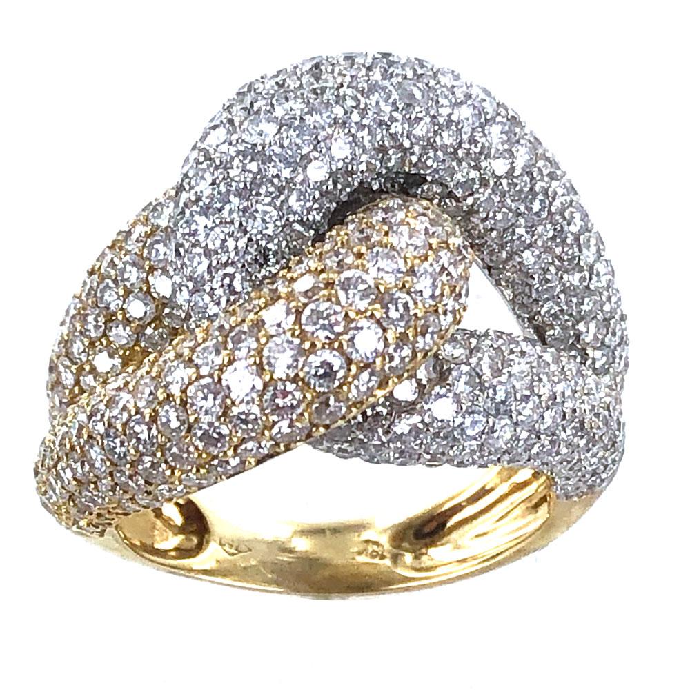 Modern Pave Diamond Knot Ring 18 Karat Two-Tone Gold In Excellent Condition In Boca Raton, FL