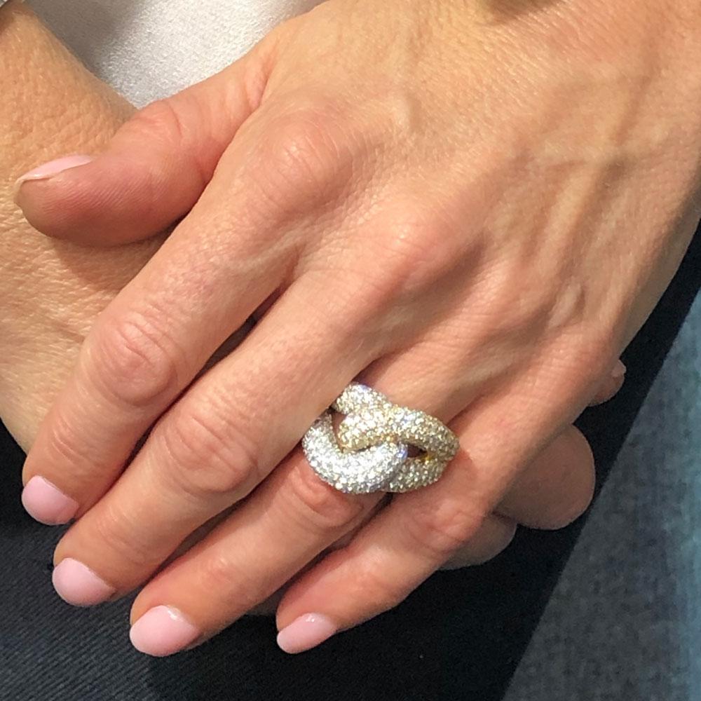 Women's Modern Pave Diamond Knot Ring 18 Karat Two-Tone Gold