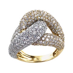 Modern Pave Diamond Knot Ring 18 Karat Two-Tone Gold