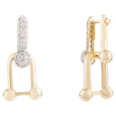 Modern Pave Diamond U Link Hardwear Earrings in 14k Solid Yellow Gold for Her