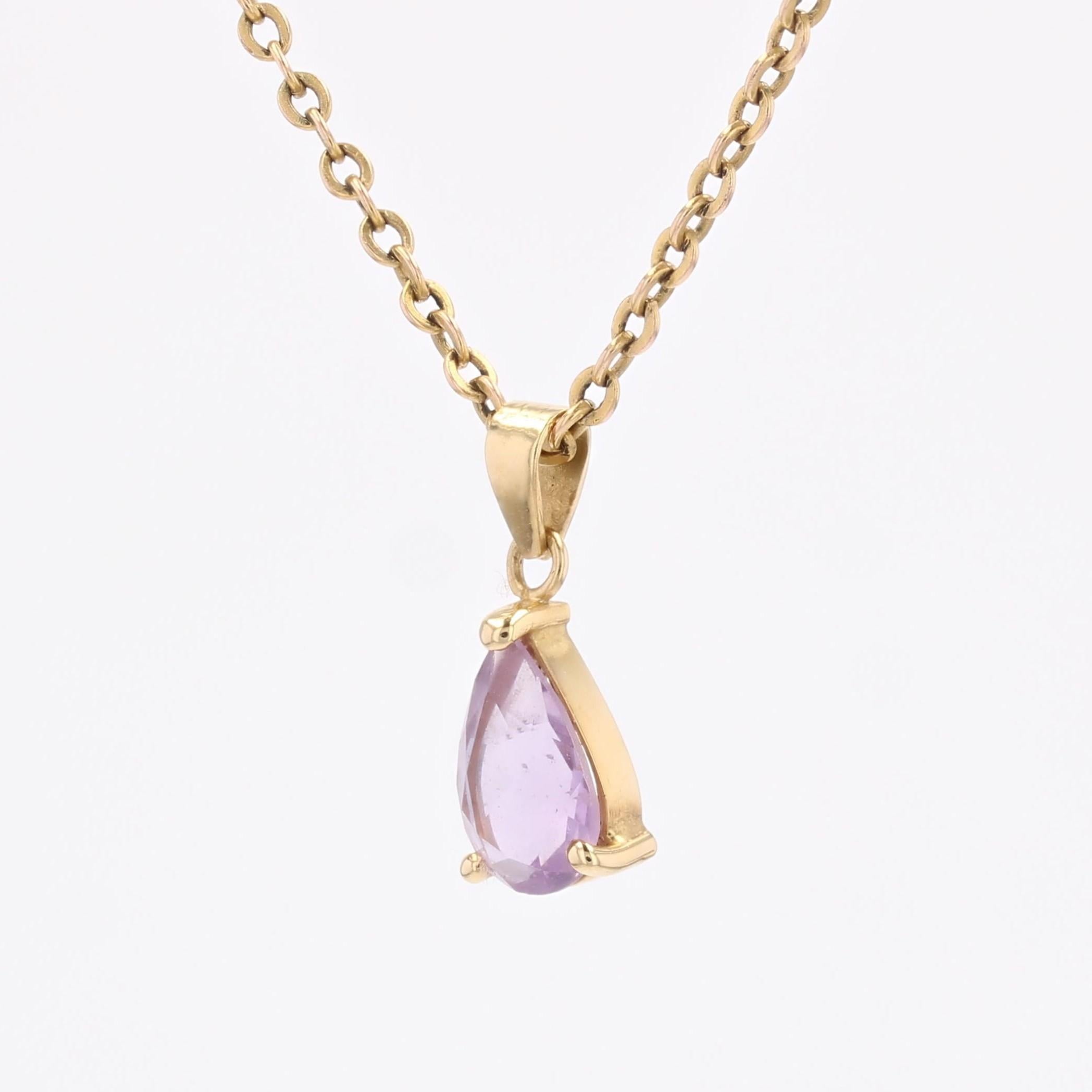 Moderner Tropfenanhänger mit Birne und Amethyst aus 18 Karat Gelbgold im Zustand „Gut“ im Angebot in Poitiers, FR