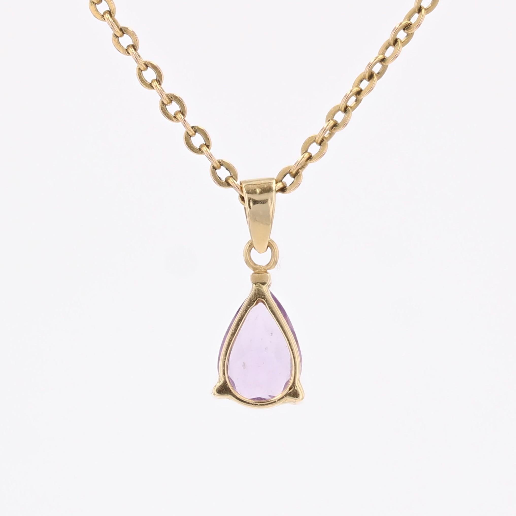 Moderner Tropfenanhänger mit Birne und Amethyst aus 18 Karat Gelbgold im Angebot 2