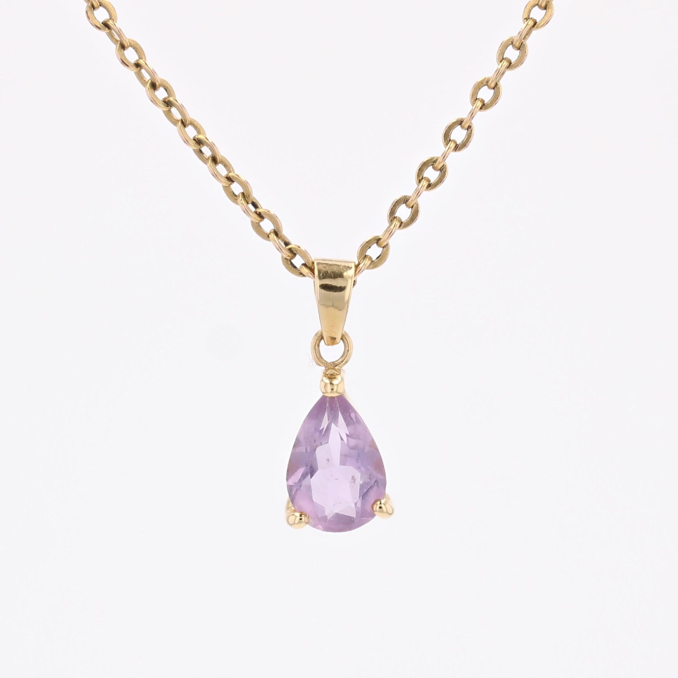 Moderner Tropfenanhänger mit Birne und Amethyst aus 18 Karat Gelbgold im Angebot 3